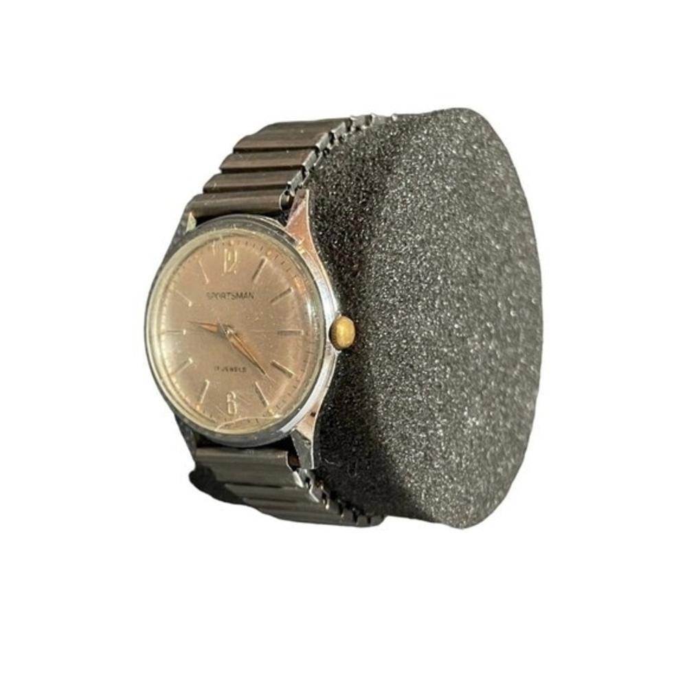Vintage 1960s Sportsman 17 Jewel Quartz 32mm Silver Unisex Watch Elastic Band F